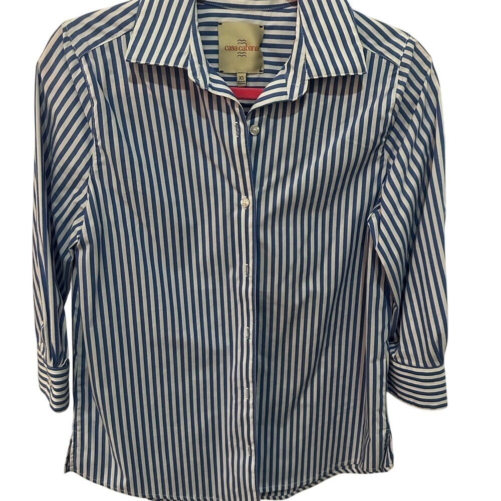 Blue and White Striped Button-Up Shirt
